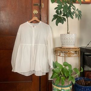 Uniqlo Light White Button-Up Babydoll Top
